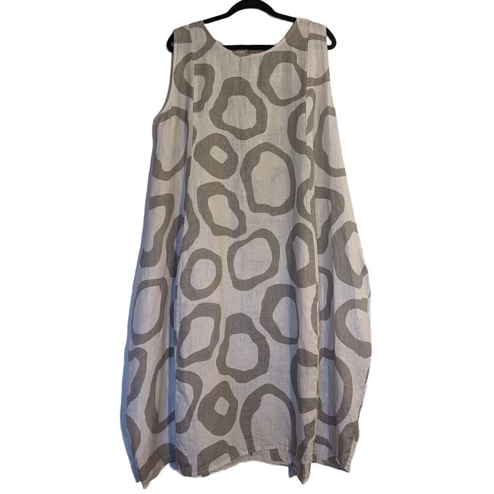 Meo Meli Made in Italy 100% Linen Tank Dress Beige/Tan Size XL